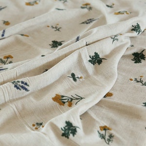 Vintage Floral Linen Cotton Embroidered Fabric,Linen Fabric For Girl Dress,Clothing,Table Runner,Curtain