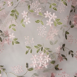 6 color exquiste pink floral embroidered lace fabric flower green leaf soft tulle fabric for girl dress,summer dress,doll dress,backdrop