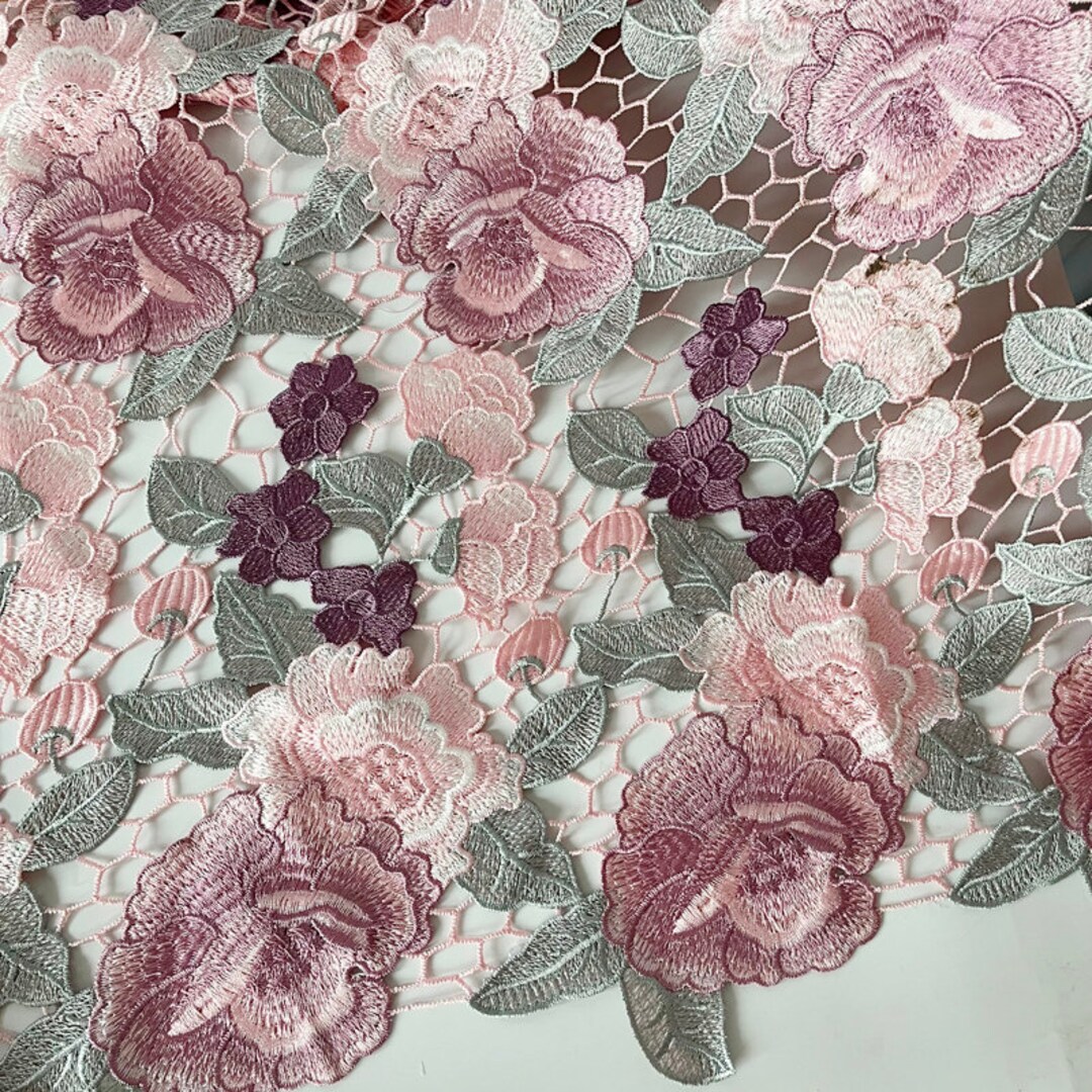 Polyester Rose Flower Lace Fabric, Crochet Hollowed Out Venice Lace