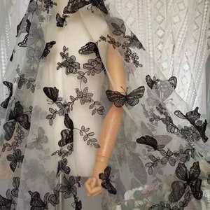 Exquiste 3d Butterfly Lace Fabric, 3D Butterfly Embroidery Mesh Lace Fabric for Girl Dress Diy Clothes Sewing Supplies Crafts 1 Yard
