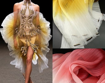 5 Colors Gradient pleated organza fabric folds Ruffle Ombre Organza fabric for backdrop decoration,bridal dress,girl dress