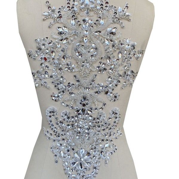 10 Colors Rhinestone Applique Silver Crystal Beaded Bodice Patch