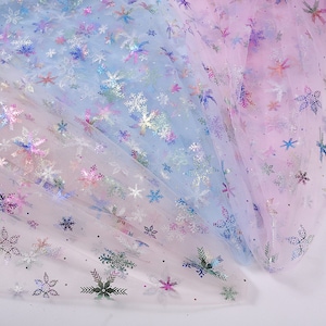Illusion Frozen Print Gradient Snowflake Tulle lace fabric, Soft Ombre Mesh Fabric For Princess Gown, Party Dress, Birthday Dress, Cosplay