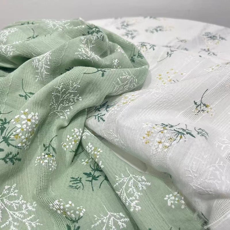 Tissu en coton à fleurs imprimé, tissu dentelle vert blanc, tissu brodé, tissu de courtepointe, tissu de créateur, tissu par mètre, tissu en coton