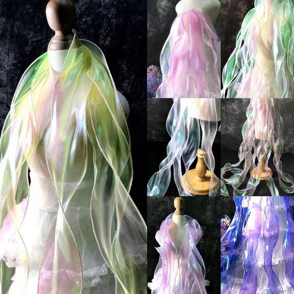 9 Colors Gradient Illusion Ruffled Pleated Lace Trims In Colorful With Wave Pattern