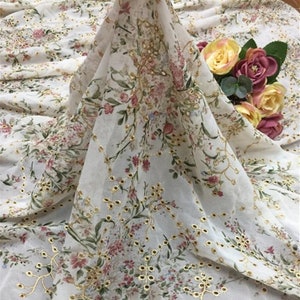 5 Colors Flower Print Chiffon Fabric Eyelet Floral Chiffon Lace Fabric For Illusion Gown, Prom Dress, Couture Design