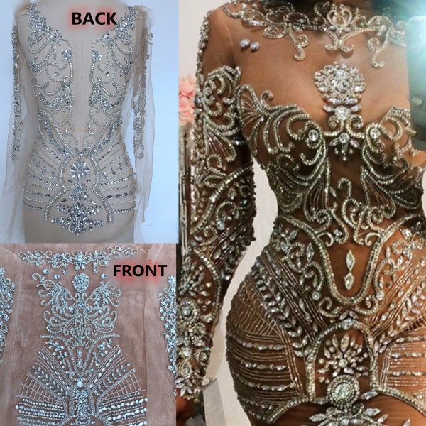 Full Body Rhinestone Applique, Prom Dress Applique, Bodice Patch, Silver/Gold Color