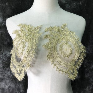 Gold metallic corded Applique, Alencon Lace Applique for lyrical dance,costume design, bridal headband