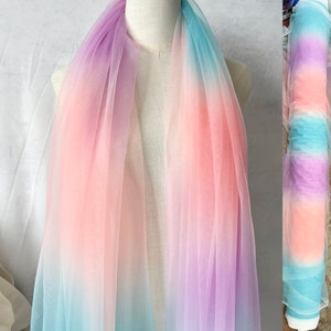 Illusion Rainbow Gradient Tulle Lace Fabric Baby Dress Fabric Dance Dress Ombre Fabric Beautiful Bridal Wedding Headband 62&quot; width 1 yard