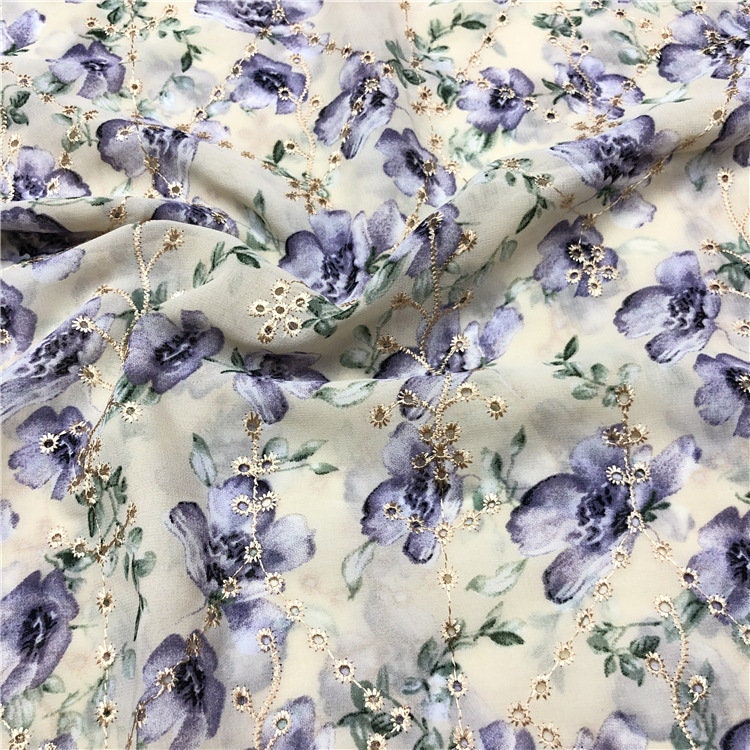 Fiori Stampati Chiffon Tessuto Morbido Occhiello Ricamo Floreale Chiffon Pizzo Tessuto Per Ragazza Abito estivo Abito da sposa Abito da sposa, 51  Larghezza - Italia