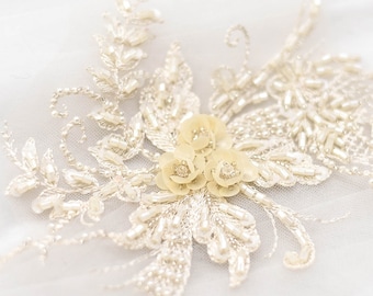 One piece Sequins Beaded Lace Applique Champagne Bridal Applique for Wedding, Headbands, Gowns