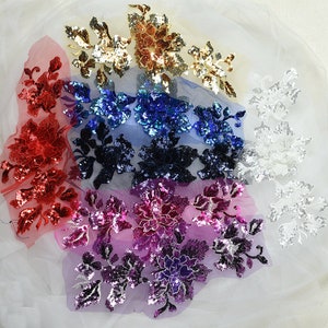 7 Colors Sequin 3D Flower Lace Applique Embroidery Patch Sewing on Costume Wedding Bridal Dress Craft DIY Trim 1 Piece
