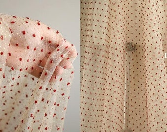kleine rode stip Massaal kantstof Glitterstippen champagne tule voor meisjesjurk, zomerjurk, poppenjurk, achtergronddecoratie op maat gesneden