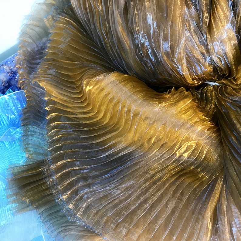 Gradient Ruffled Lace Fabric, Gold Pleated Lace Fabric, Organza Lace ...