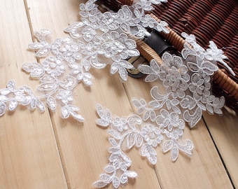 Sequin Applique with off white metallic cording Alencon Applique lace pair for lyrical dance ballroom costumes bridal headbands sashes
