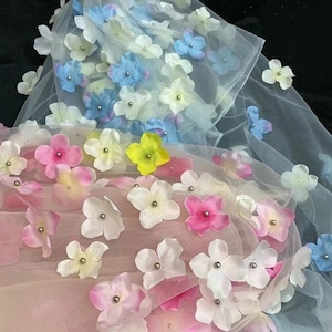 new colorful beaded 3d flower embroidered lace fabric floral soft mesh tulle fabric for baby tutu dress banquet dress bridal wedding dress