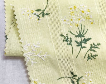 yellow flower printed cotton fabric, eyelet cotton fabric,pink green blue yellow white khaki cotton fabric, floral cotton lace fabric 1 yard