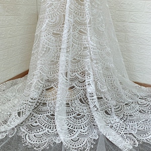 Elegant Lace Fabric White Sequin Flower Embroidery Soft Mesh Tulle fabric for Wedding Dress Fabric Dress Veil Bridal Lace Fabric 51&quot; wide