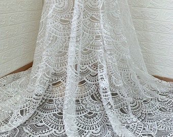 Elegant Lace Fabric White Sequin Flower Embroidery Soft Mesh Tulle fabric for Wedding Dress Fabric Dress Veil Bridal Lace Fabric 51" wide