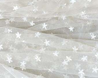 Star Embroidery Mesh Lace Embroidery Gold Thread Soft Tulle Fabric for Girl Dress Craft Projects 160cm Width 1 Yard