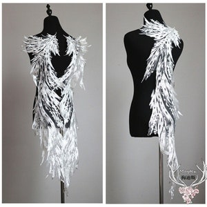 1pc sequin big wing lace applique flower embroidery white/wine red/black applique For Wedding Dress Gowns Bridal Veil Baby Dress