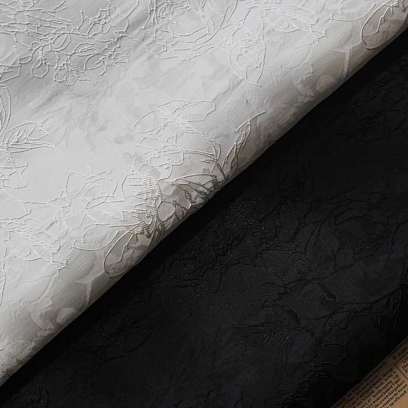 Beautiful White Floral Jacquard Fabric Stiff Textured 3D Floral ...