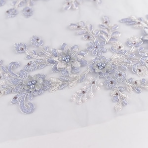3d flower applique, lace applique, beaded embroidered wedding applique 1 Pair