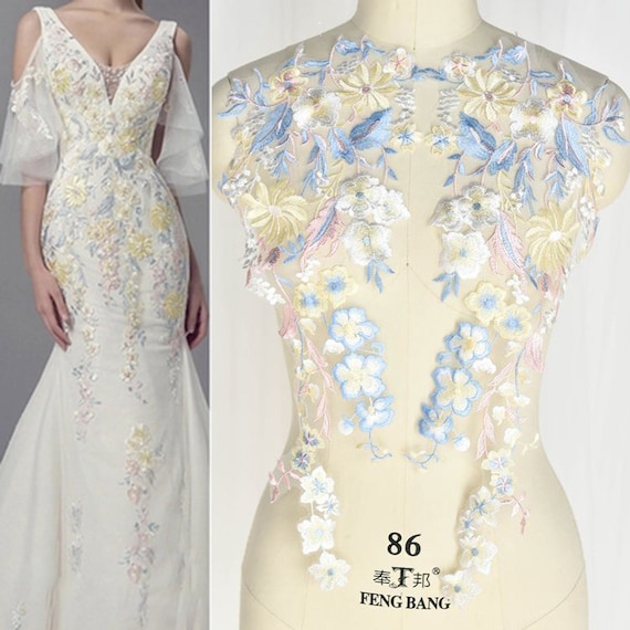 Floral Mirror Lace Appliques Venice Venise Appliques Embroidered Lace Appliques Symmetrical Bridal Dress Patches Headpiece Polyester