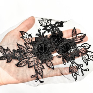 3D Black Flower Embroidery Super Luxury Lace Appliques Floral Exquisite Wedding Dress Grown Bridal Veil Accessories
