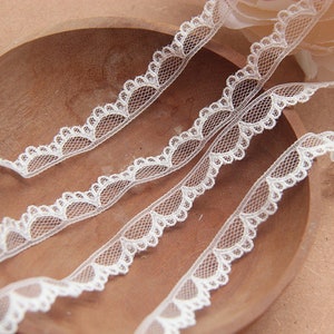 Borde festoneado de encaje blanco roto, borde festoneado de tul bordado para diadema de boda, velo de novia, puños, collar, 5 yardas