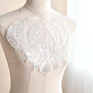 Off White Lace applique, Flower lace applique, French Embroidery lace applique, Retro lace, bridal lace applique
