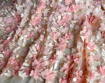 Pink 3D Flower Embroidery Lace Fabric Materials Mesh Trims DIY Wedding Bridal Evening Dress Costume Handcrafts 51" Width Sold by the yard
