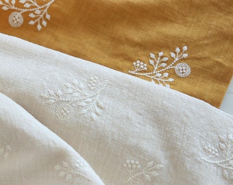 Floral Embroidered Cotton Fabric, Bamboo Cotton Embroidered Fabric, Flower Fabric, Linen Cotton Fabric, Fabric By The Yard