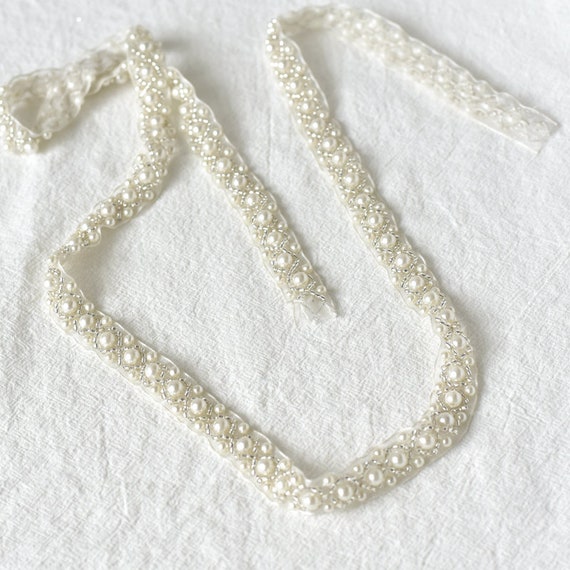 Ivory Pearl Beaded Trim for Bridal Sash,wedding Belt - Etsy display picture 1