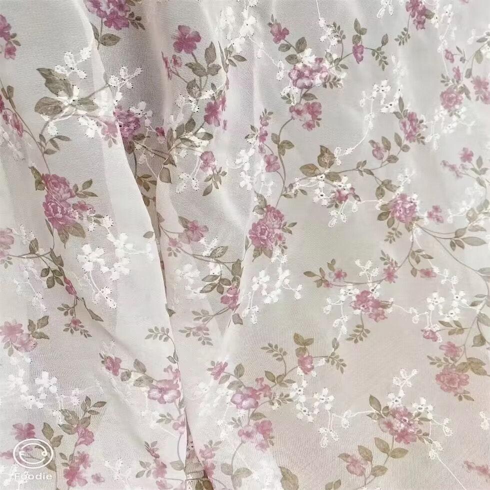 6 Color printed floral chiffon fabric jacquard eyelet flower embroidery chiffon fabric for girl dress,summer dress,doll dress,backdrop decor