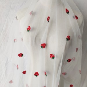3 colors red strawberry embroidery lace fabric strawberry soft tulle fabric for Doll dress Tutu Dress Girl Dress Backdrop Decoration