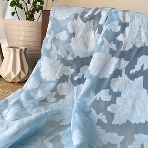 7 färger blå 3D blommig broderi organza tyg blomma jacquard organza tyg för flickklänning, dockklänning, bakgrundsdekor, bröllopsklänning