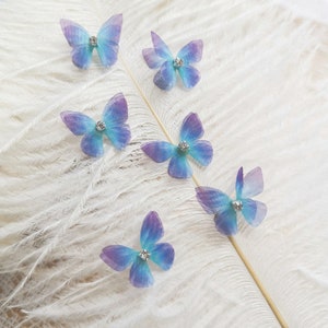 10pcs rhinestone 3D butterfly lace applique gradient organza butterfly applique for headwear, headband, costume decor