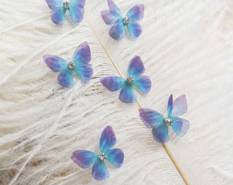 10pcs rhinestone 3D butterfly lace applique gradient organza butterfly applique for headwear, headband, costume decor