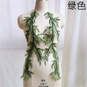 4 Colors Mirror Pair Green Leaves Embroidery Lace Applique Sewing Lace Patch Lace Motif Accessories For Costume Design,Haute Couture,Dress