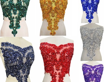 7 colors rhinestone applique heavy beaded bodice patch sew on patch wedding dress applique