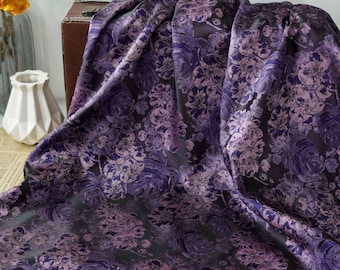 Purple Black Floral Jacquard Fabric Flower Embossed Brocade Fabric for Costume Sewing Fabric by the Yard Couture Jacquard Upholstery Fabric