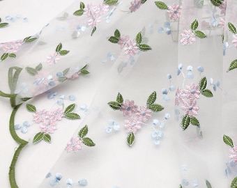 8 colors pink flower green leaf embroidery lace fabric floral wave edge soft tulle fabric for baby tutu dress banquet dress wedding dress