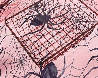 black spider web print lace fabric big spiderweb red soft tulle fabric for halloween costume 1 Yard
