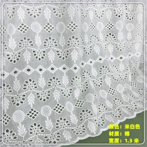 off white eyelet flower embroidery cotton lace fabric floral geometric hollowed cotton fabric for girl dress,tablecloth,curtain,backdrop