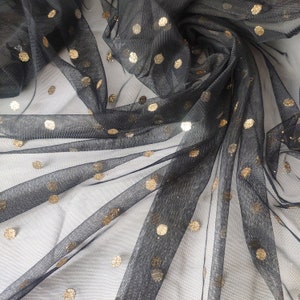 Black tulle lace fabric gold dot bronzing design soft tulle fabric wedding lace bridal lace dress fabric 59&quot; width by yard
