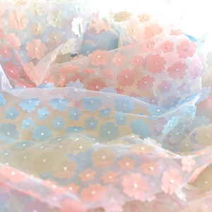 3D Floral lace fabric, Gradient lace fabric with 3D Flower, Colorful flower embroidery fabric, bridal dress Fabric by yard