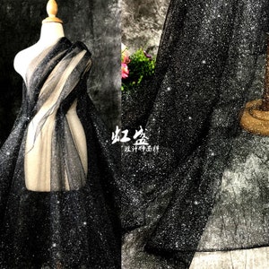 Silver glitter lace fabric sparkling black tulle mesh fabric for girl dress, summer dress, doll dress, backdrop decoration by the yard