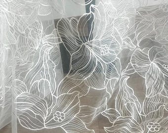 off white big floral lace fabric exquiste lotus flower embroidery soft tulle fabric for girl dress,doll dress,backdrop decor by the yard