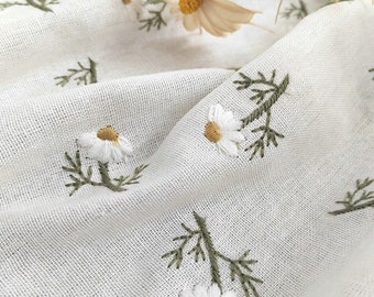 Floral Cotton Embroidered Fabric,Japanese Fabric,Embroidered Fabric,Quilting Fabric,Designer Fabric,Fabric By Yard,Linen Cotton Fabric